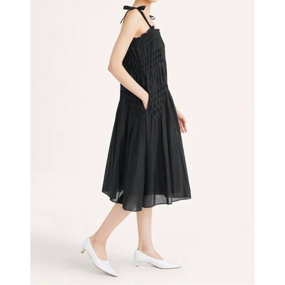 NWOT Merlette Black Cotton Sleeveless Smocked Midi Dress Pockets​​​​​​​ - Picture 7 of 8